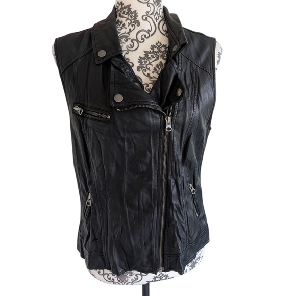 ROCK & REPUBLIC Moto Vest Grunge 90s Goth Rocker Women L Vegan Leather Black - Picture 2 of 13